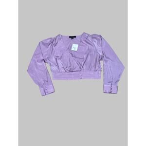 NWT Forever 21 Plus 1X Lavender Long Sleeve Satin faux wrap cropped Blouse top